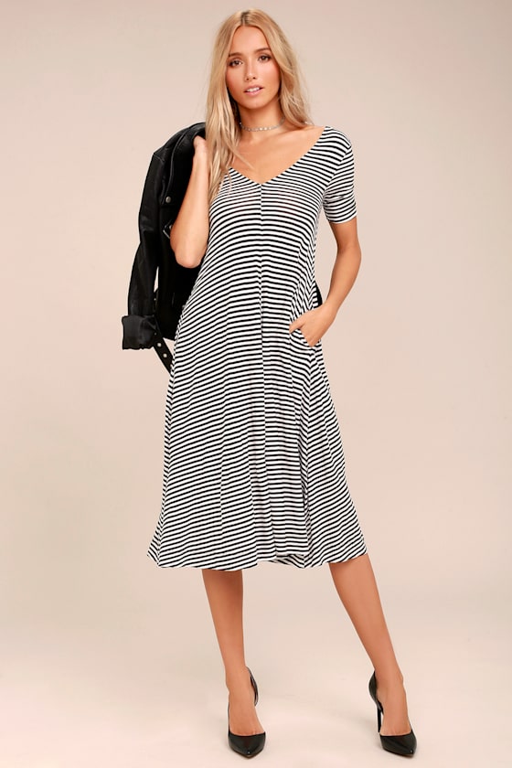 black midi swing dress