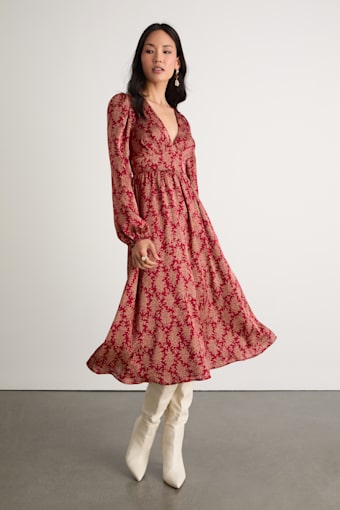 Graceful Impression Wine Red Floral Print Midi Dress 1