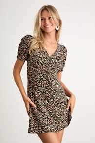 Adored Cutie Navy Floral Corduroy Button-Front Mini Dress 1