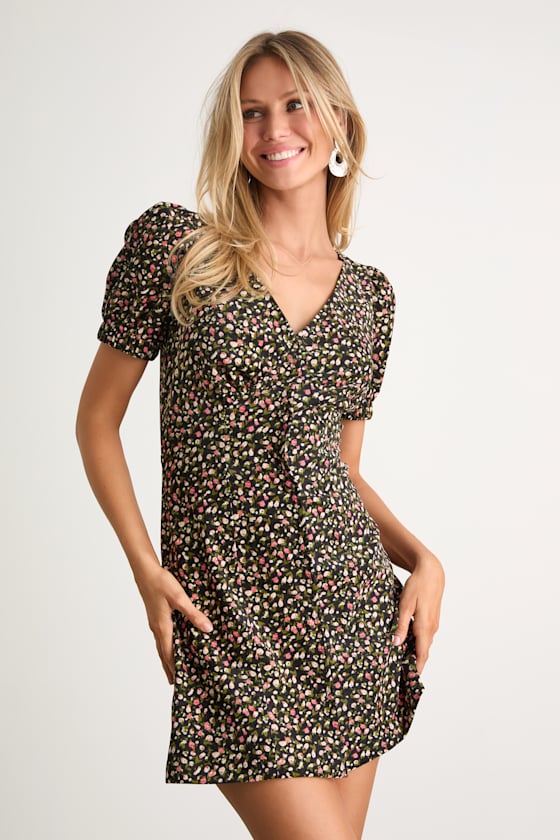 Adored Cutie Navy Floral Corduroy Button-Front Mini Dress 1