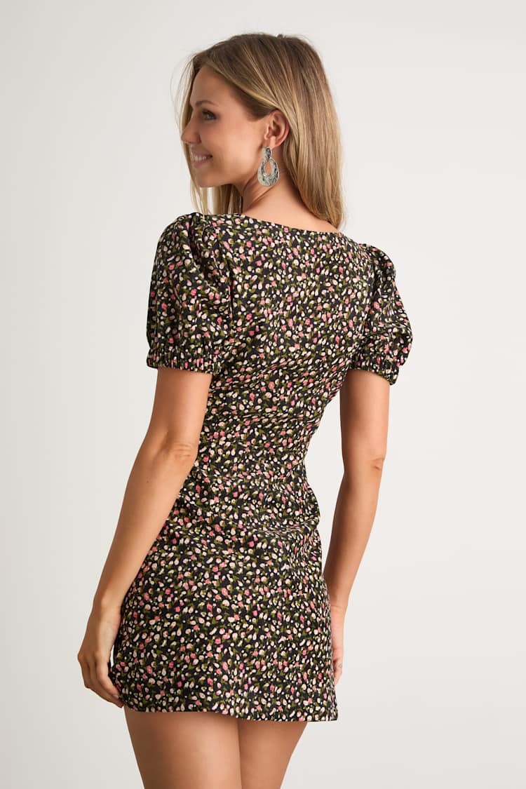 Adored Cutie Navy Floral Corduroy Button-Front Mini Dress