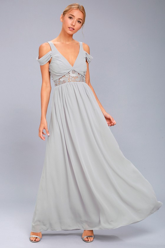 grey off the shoulder maxi dress