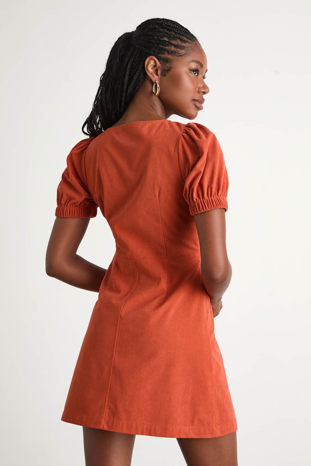 Adored Cutie Orange Corduroy Button-Front Mini Dress
