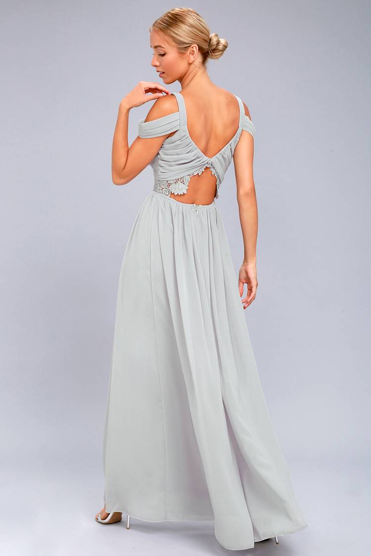 Grey Maxi Dress - Off-the-Shoulder Dress - Lace Dress - Gown - Lulus