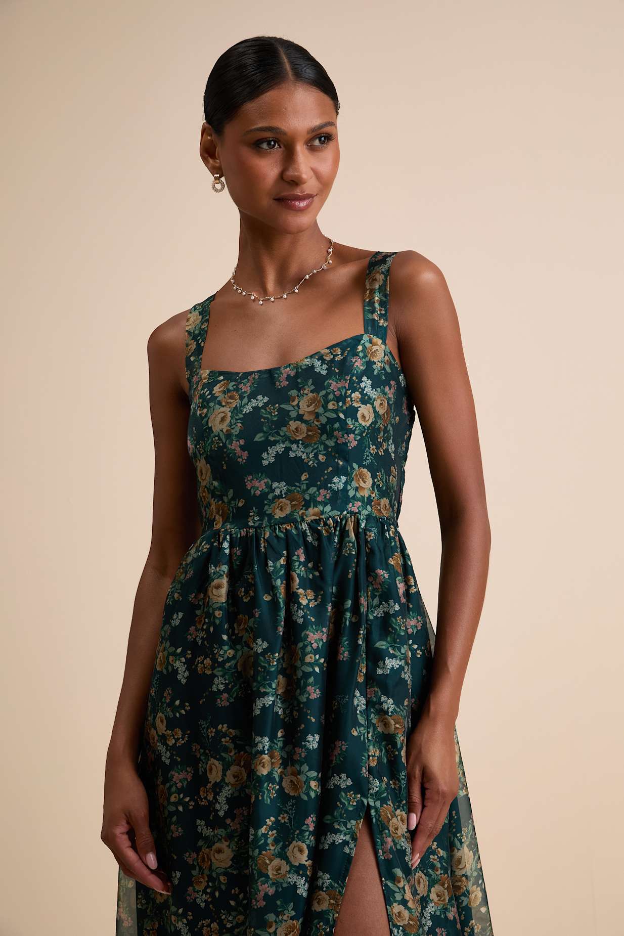 Francesca Dark Teal Floral Sleeveless Midi Dress