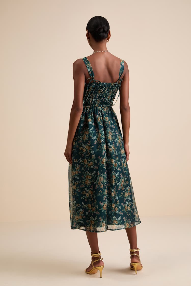 Teal Floral Midi Dress - Sleeveless Dress - Dress With Pockets - Lulus
