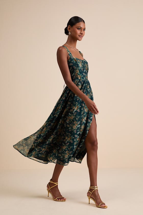 Teal Floral Midi Dress - Sleeveless Dress - Dress With Pockets - Lulus
