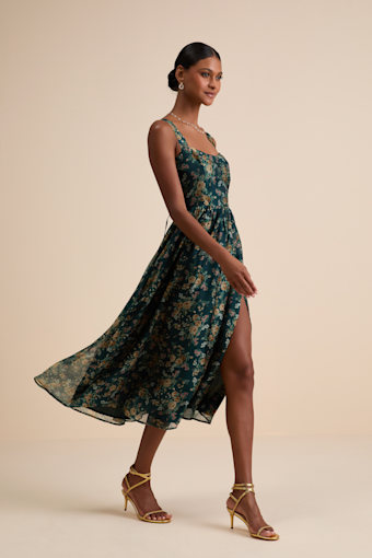 Francesca Dark Teal Floral Sleeveless Midi Dress 4