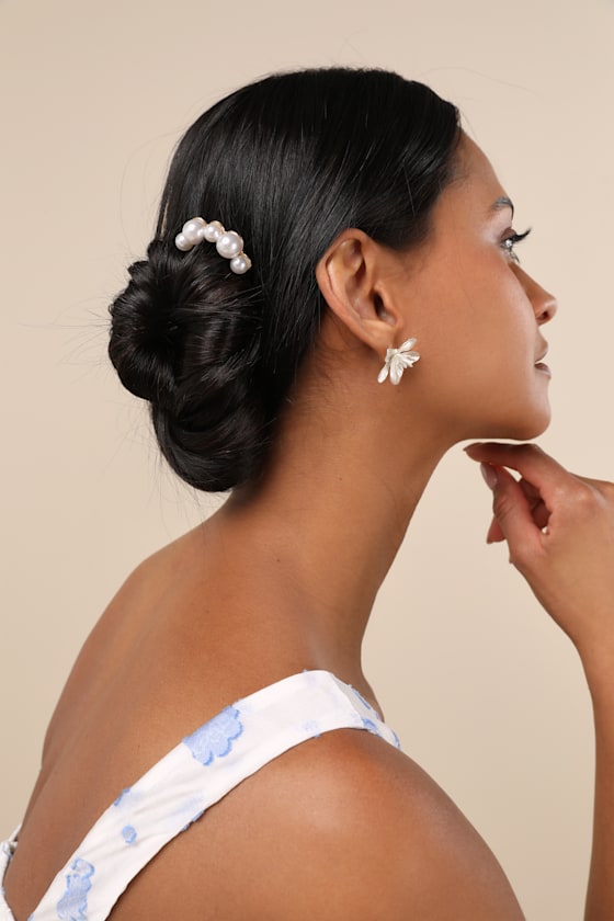 Gold Metal Hair Pin - Gold French Hair Pin - Pearl Hair Pin