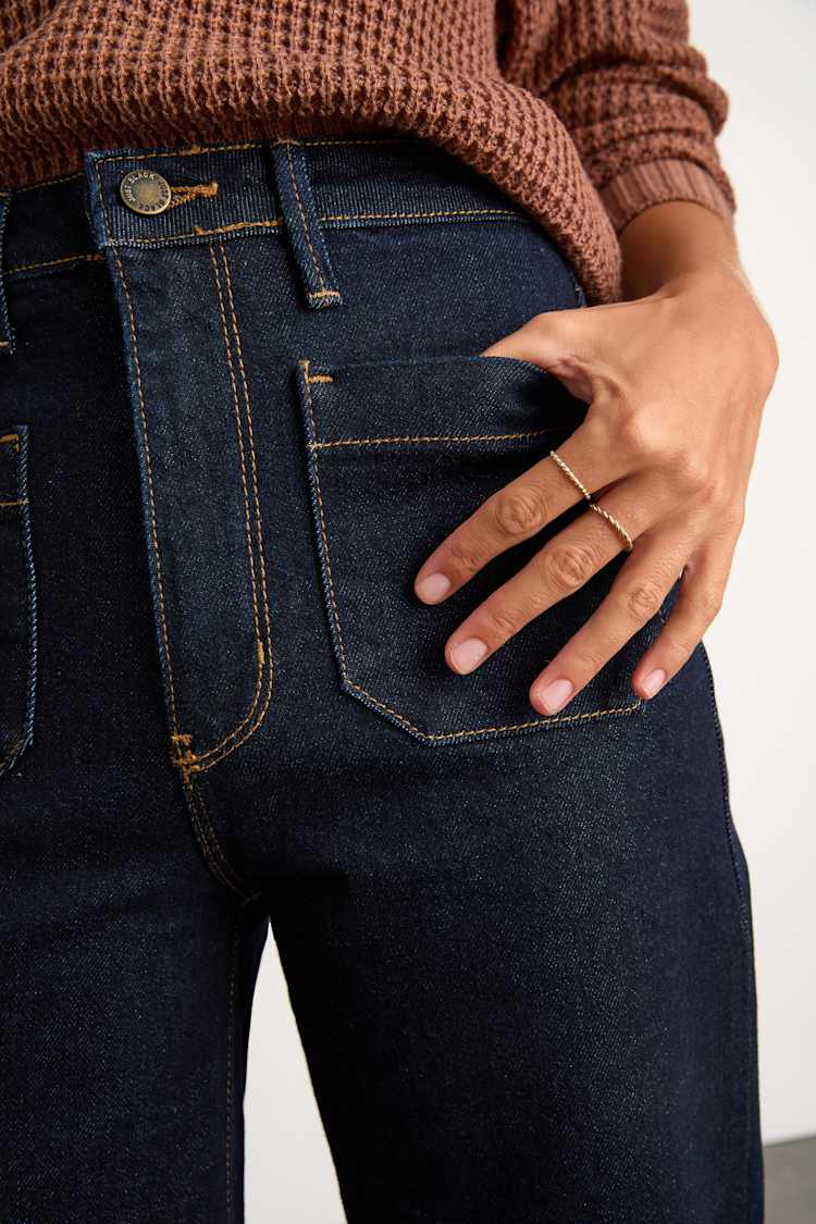 Halston Dark Wash Denim Wide-Leg High-Rise Jeans