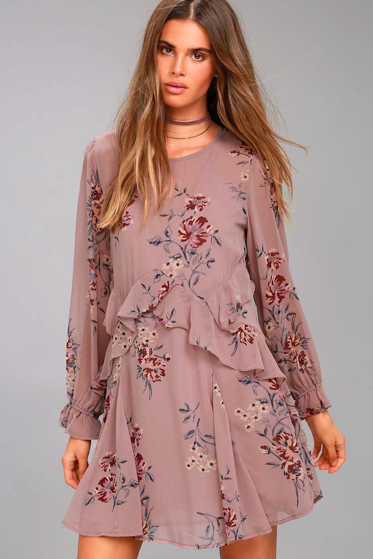 ASTR the Label Heather - Mauve Floral Print Dress - Lulus