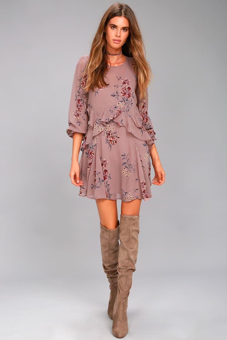 ASTR the Label Heather - Mauve Floral Print Dress - Lulus
