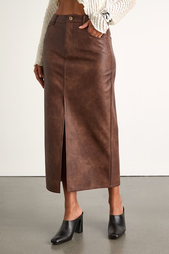 Tamsin Brown Vegan Leather High-Rise Midi Skirt 2