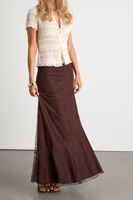 Coralia Dark Brown Seamed Lace Maxi Skirt 2