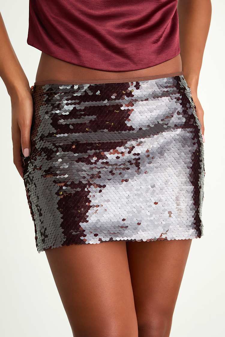 Jadira Dark Brown Sequin Low-Rise Mini Skirt