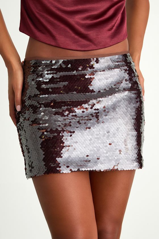 Jadira Dark Brown Sequin Low-Rise Mini Skirt 3