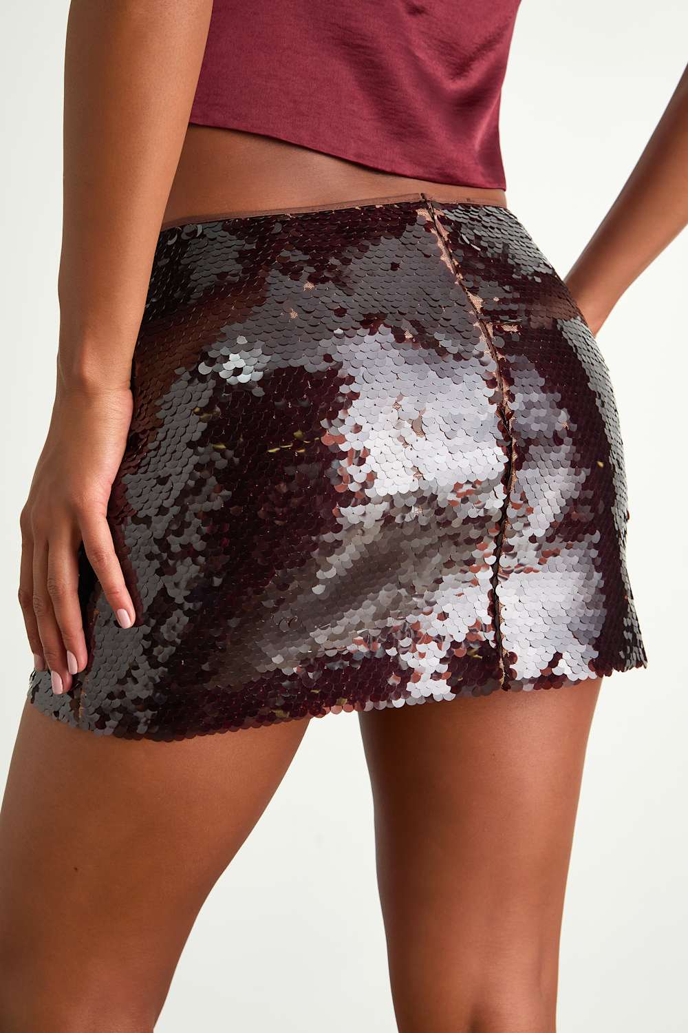 Jadira Dark Brown Sequin Low-Rise Mini Skirt