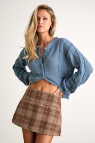 Haislyn Brown Plaid A-Line Skort 1
