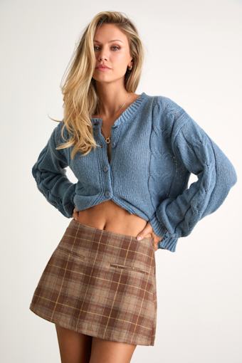 Haislyn Brown Plaid A-Line Skort 1