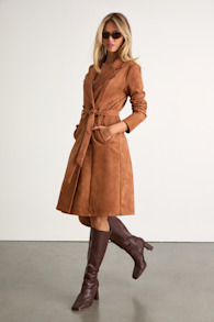 Chic Calling Tan Suede Trench Coat 1