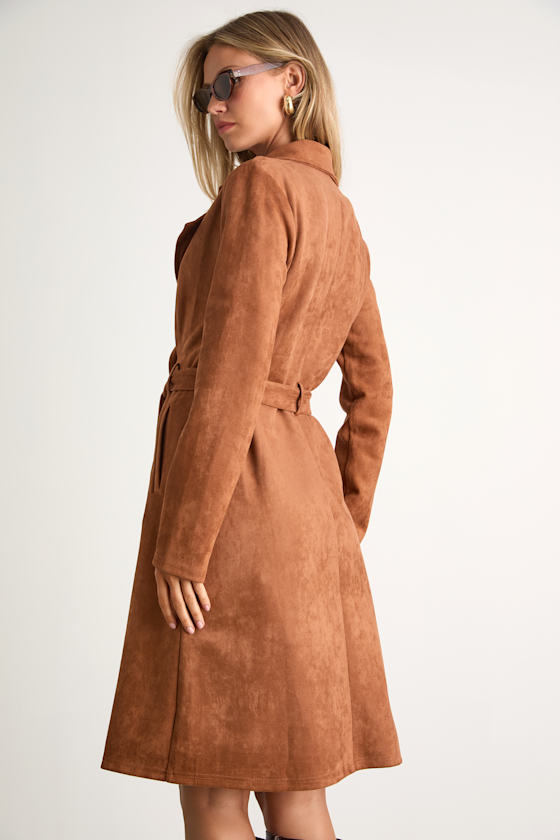 Chic Calling Tan Suede Trench Coat - thumbnail 4