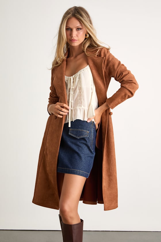 Chic Calling Tan Suede Trench Coat - thumbnail 5