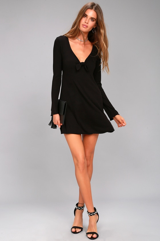 Lucy Love Kelly Taylor Black Long Sleeve Knotted Dress