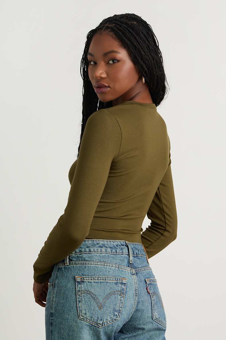 Begin with the Basics Olive Green Long Sleeve Crop Top