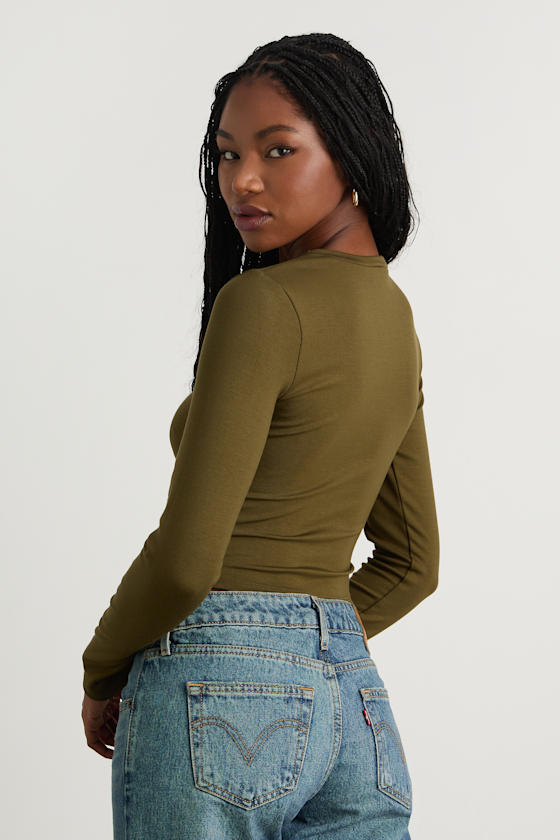 Begin with the Basics Olive Green Long Sleeve Crop Top