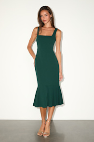 Moment Maker Emerald Square Neck Trumpet Midi Dress 1