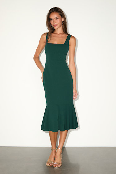 Emerald Midi Dress Trumpet Midi Dress Green Cocktail Dress Lulus