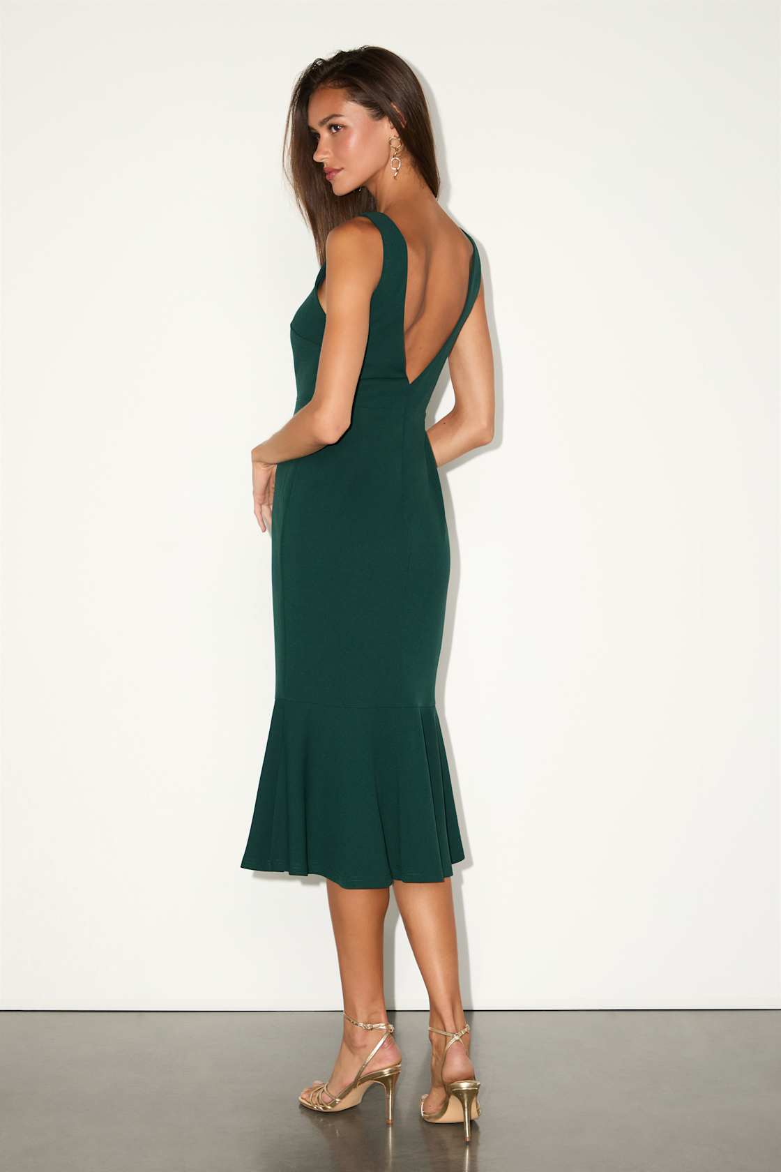 Moment Maker Emerald Square Neck Trumpet Midi Dress