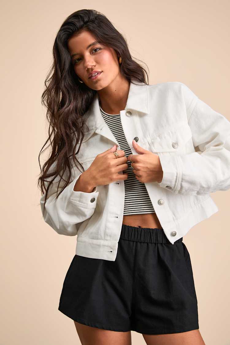 Josiane Ivory Cropped Denim Jacket