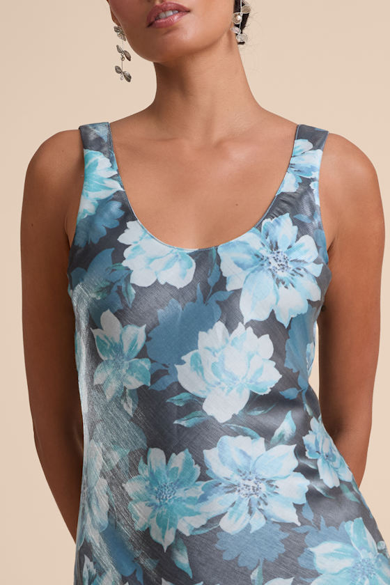 Romantic Whims Blue Floral Print Organza Sleeveless Slip Dress 2
