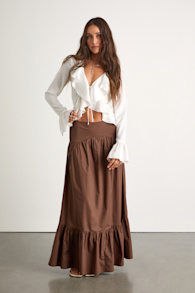 Juniper Dark Brown Cotton Mid-Rise Maxi Skirt 1