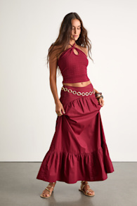 Juniper Dark Red Cotton Mid-Rise Maxi Skirt 1