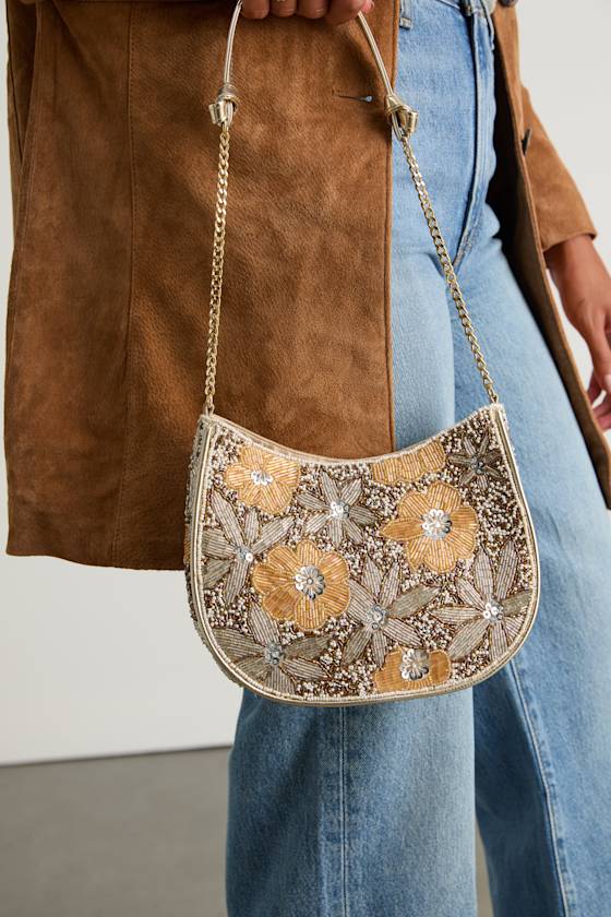 Danessa Champagne Multi Beaded Sequin Shoulder Bag 1