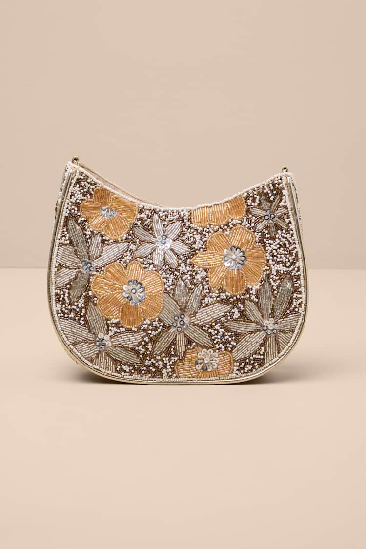 Danessa Champagne Multi Beaded Sequin Shoulder Bag