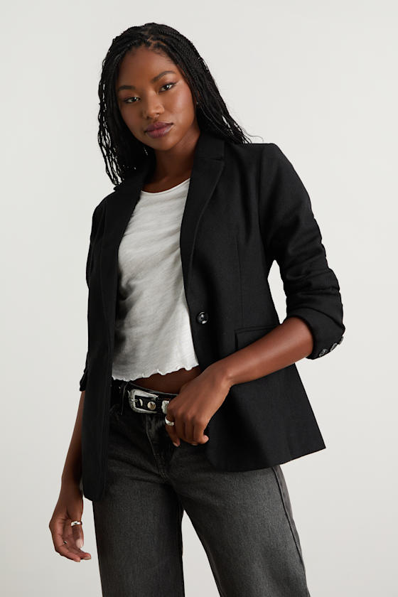 Sophisticated Chic Black Tweed Blazer 1