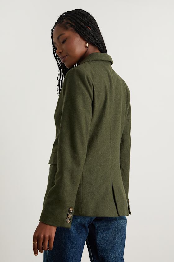 Sophisticated Chic Olive Green Tweed Blazer - thumbnail 4