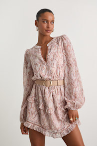 Variah Pale Pink Snake Print Long Sleeve Mini Dress 1