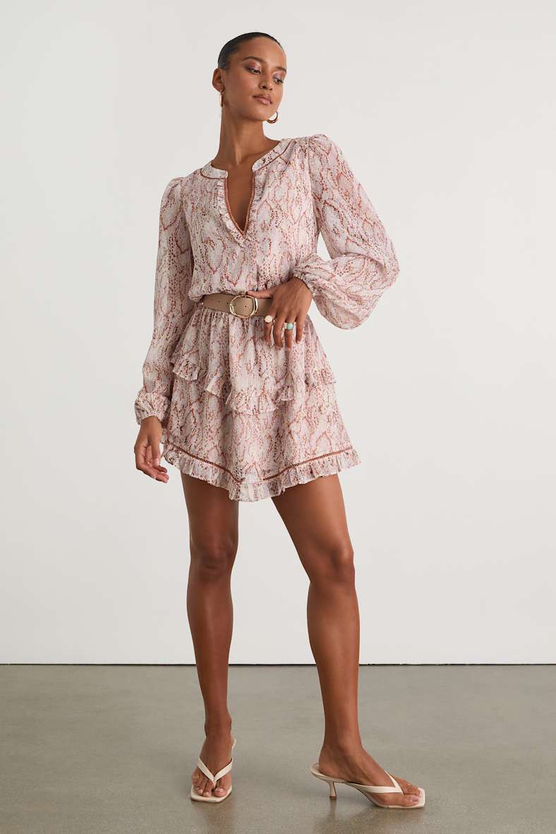Variah Pale Pink Snake Print Long Sleeve Mini Dress