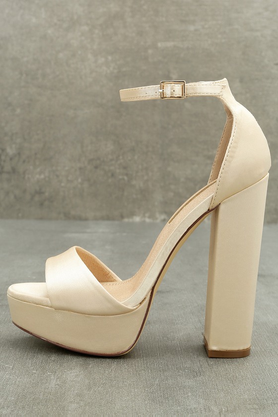 champagne satin block heels