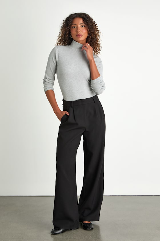 Wilde Heather Grey Ribbed Long Sleeve Mock Neck Bodysuit