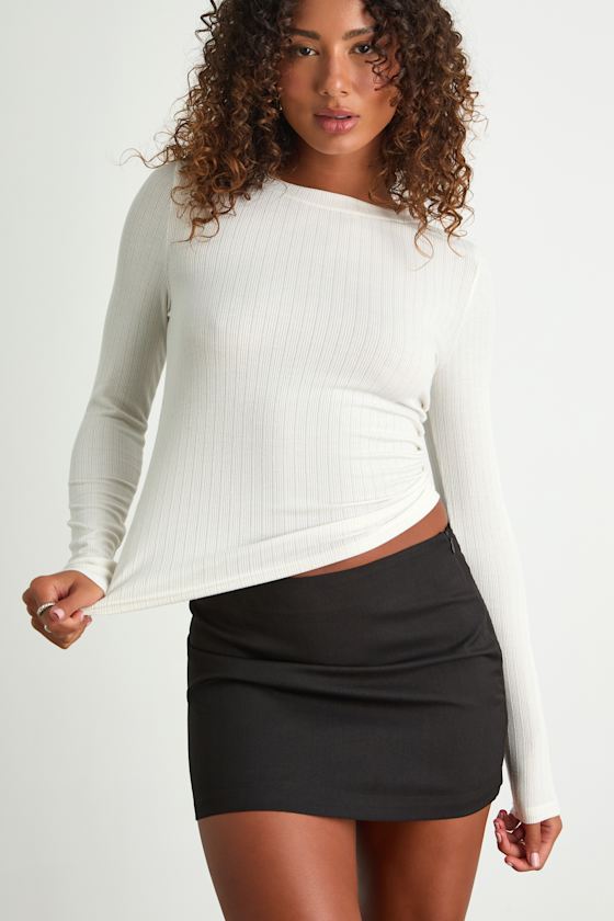Essential Fit White Ribbed Knit Long Sleeve Top 1