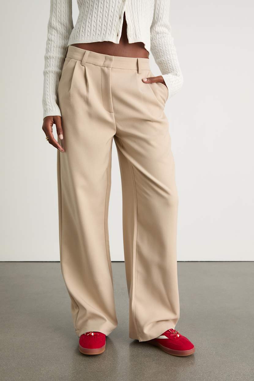 Cleo Beige Tailored Wide-Leg Trousers