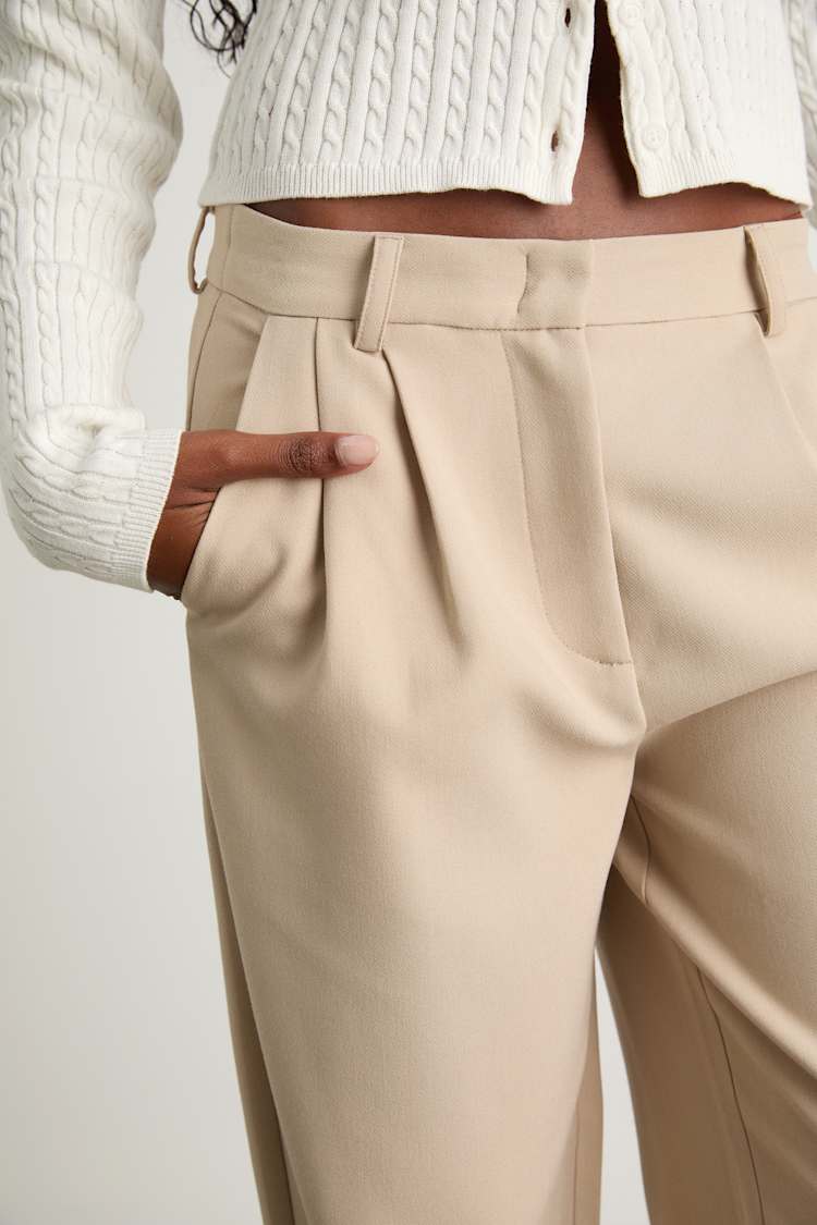 Cleo Beige Tailored Wide-Leg Trousers