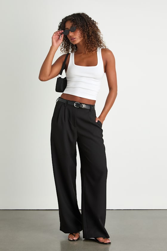 Lulus Cleo Black Tailored Wide-leg Trousers In Black