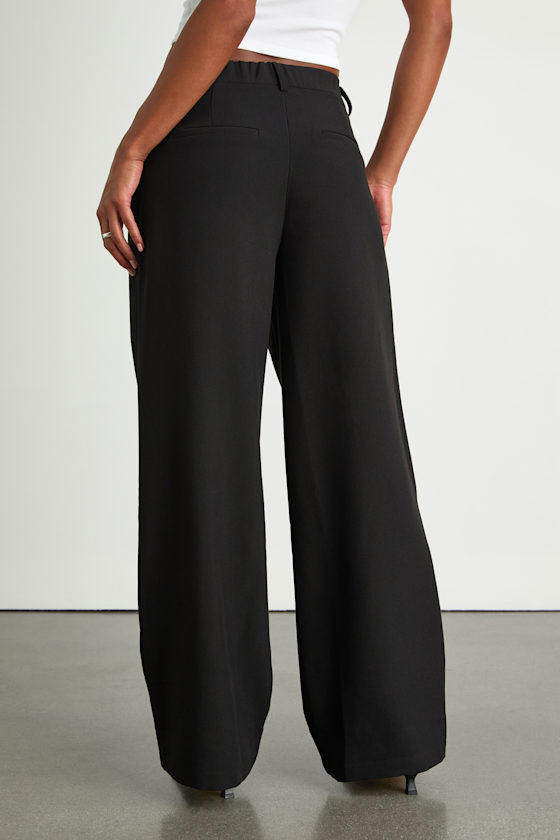 Lulus Cleo Black Tailored Wide-leg Trousers In Black