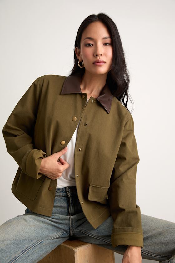 Lulus Mareva Olive Green Twill Barn Jacket In Green